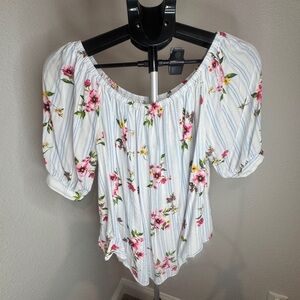 Soprano White Puff Sleeve Smocked Blouse